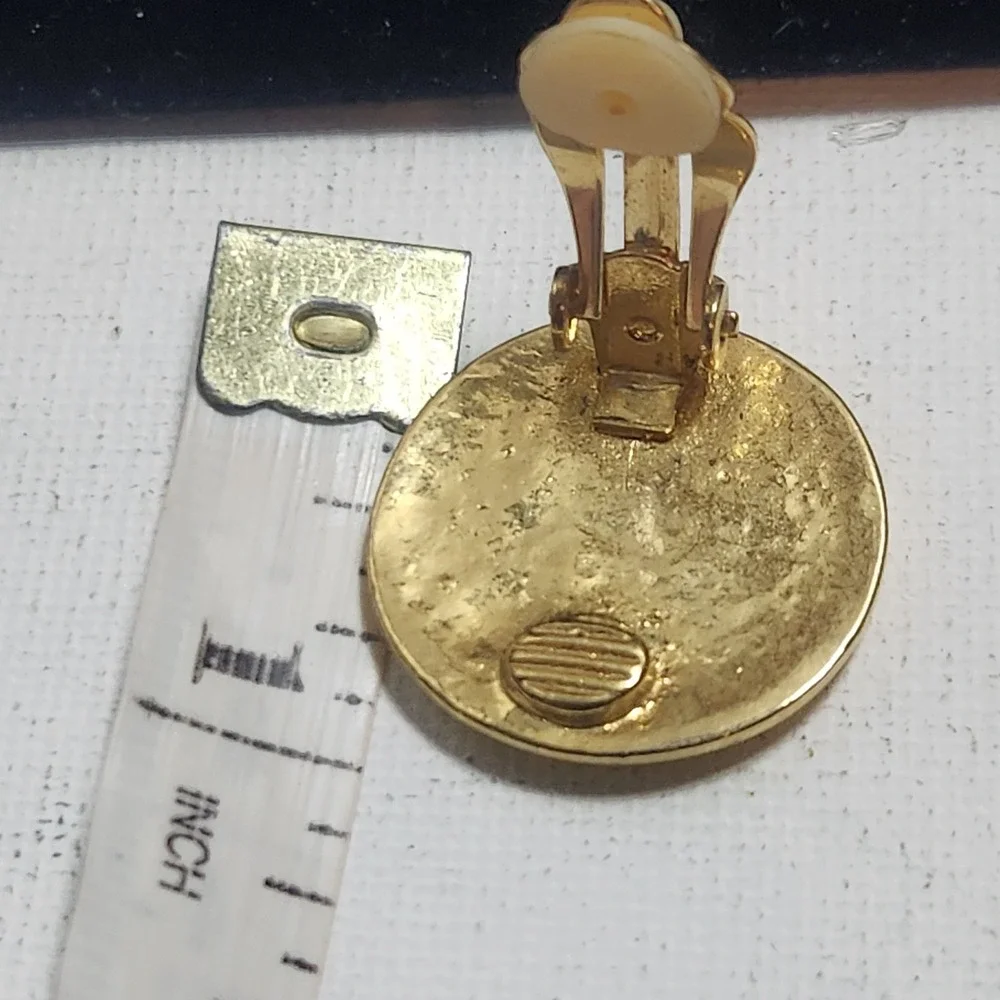 Vintage French Coin Clip On Earrings Gold Tone Republique Francaise Round 1 Inch